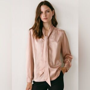 Blush pink satin Tie-Neck Blouse